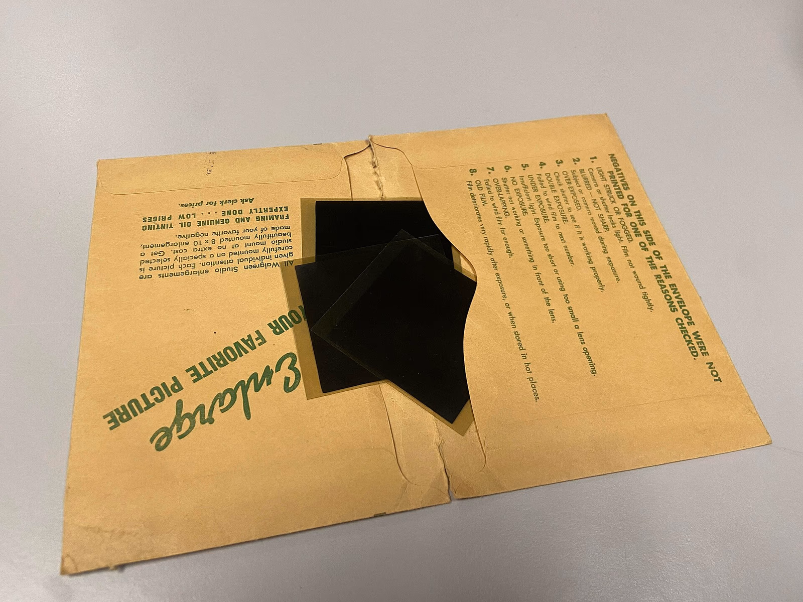 127 Film-1950s era negatives in envelope packaging