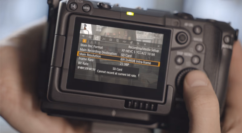 Camera rear screen showing recording settings