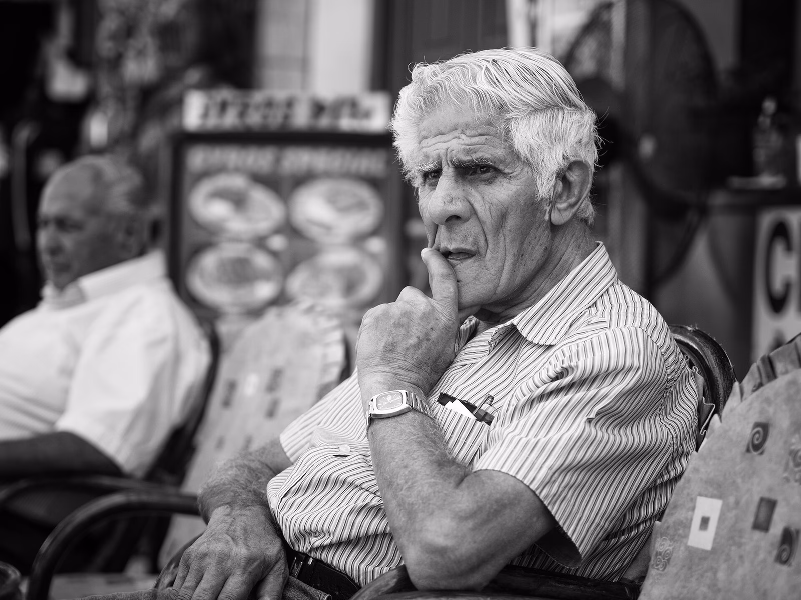 Elderly man in Rhodes, Greece (black and white)