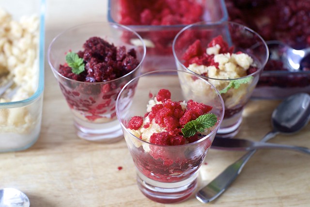 Crushed ice made from raspberries