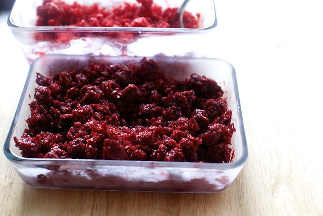 Crushed ice made from raspberries